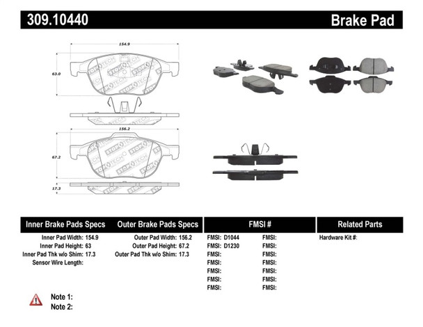 StopTech Sport Brake Pads (Part# 309.1044)