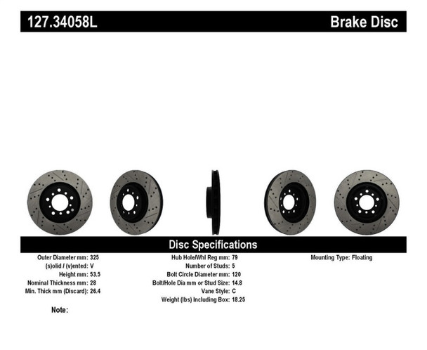 StopTech 127.34058L Sport Cross-Drilled And Slotted Disc Brake Rotor Fits M3