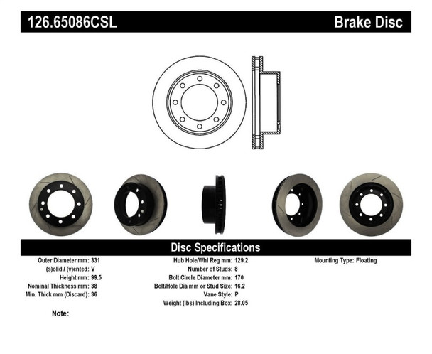 StopTech 126.65086CSL Sport Cryo-Treated Slotted Disc Brake Rotor