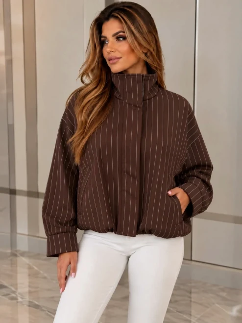 Chocolate Pinstriped Bomber Jacket