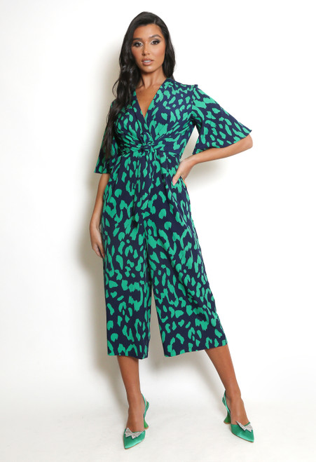 Navy & Green Wide Leg Jumpsuit