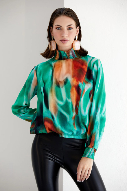 High Neck Green Abstract Top