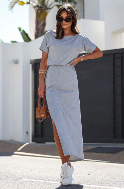 Grey Maxi Dress With Slit