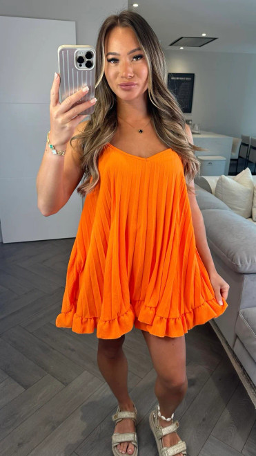 Orange Pleated Vest & Shorts Co-ord