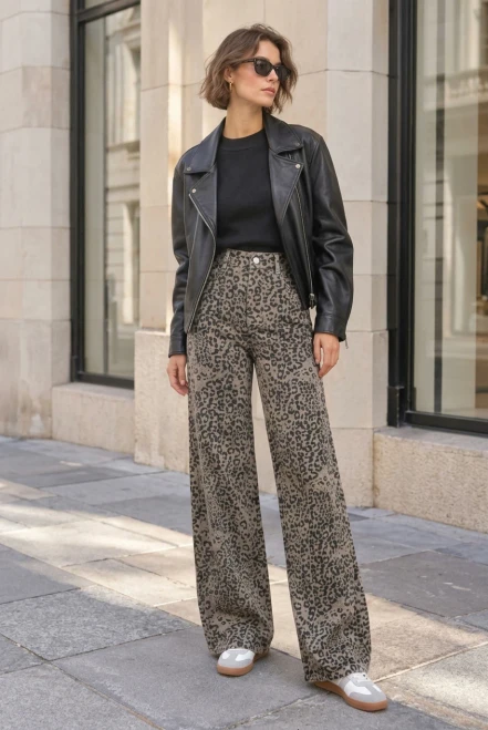 Leopard Wide Leg Jeans