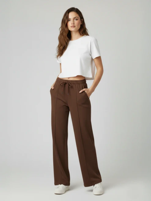 Brown Wide Leg Joggers