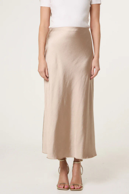 Beige Satin Midi Skirt