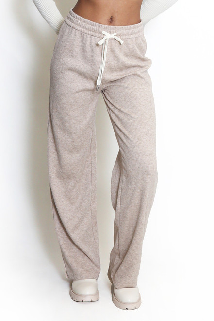 Oatmeal Wide Leg Ribbed Joggers Oatmeal Wide Leg Ribbed Joggers