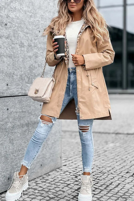 Stone Rain Coat With Leopard Lining Stone Rain Coat With Leopard Lining
