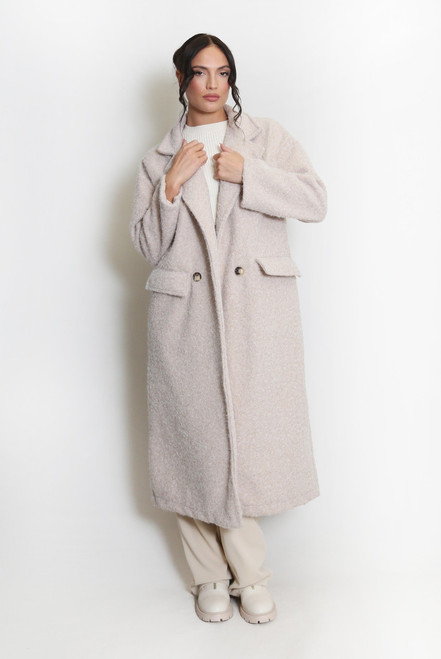 Beige Boucle Oversized Coat