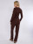 Brown Ribbed Button Through Top & Trousers Set