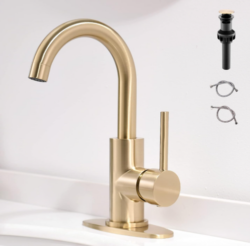 10.79" Gold Brushed Single Handle Bathroom Sink Faucet- 038