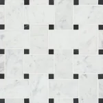 Jumbo Basketweave White Carrara Marble Honed Black Dot 12"x12"- 001