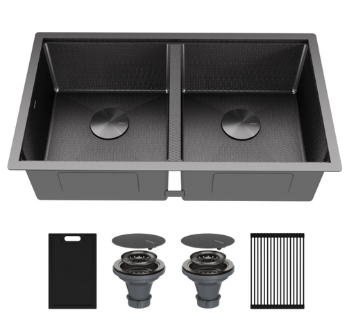 Matrix 32" Undermount Gunmetal Grey Workstation Double Bowl Sink with Accessories- 032