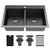 Matrix 33" Top Mount Gunmetal Grey Workstation Double Bowl Sink with Accessories- 032