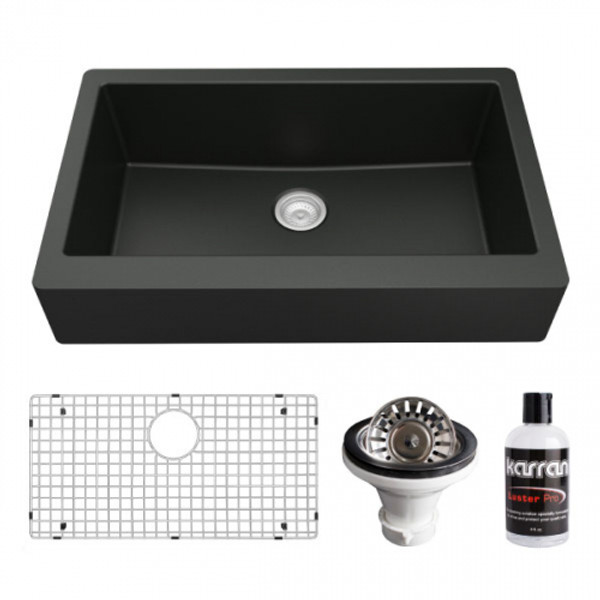 34" Black Retrofit Undermount Single Bowl Quartz Farmhouse Package