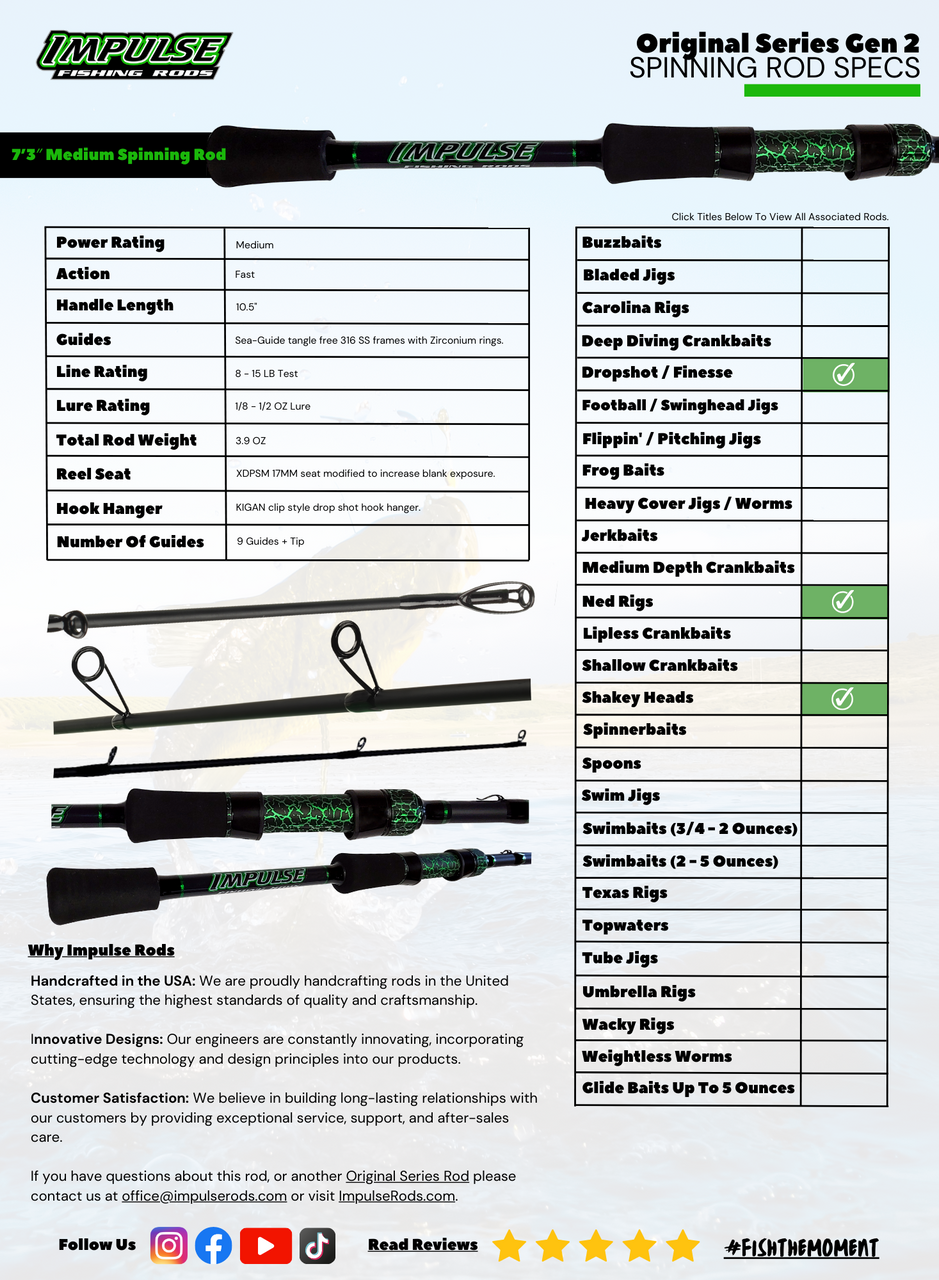 7'3″ Medium Spinning Rod For Ned Rigs, Finesse