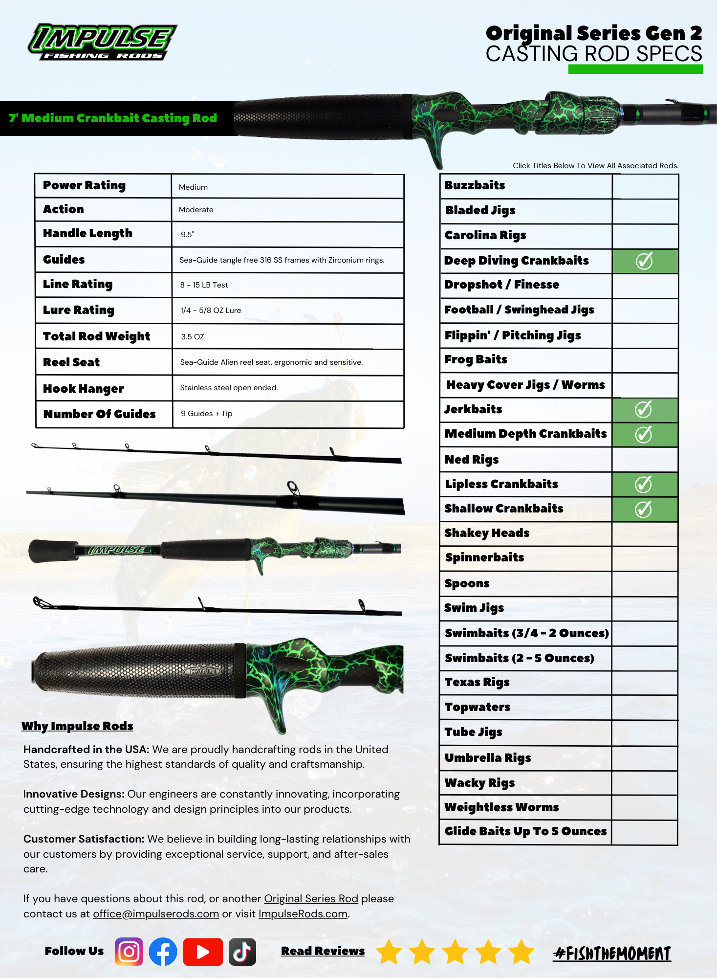 Original Series 7' Medium Crankbait Casting Rod Specs