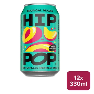 Hip Pop Tropical Peach Living Soda 12 x 330ml Can - 58745109_B.jpg