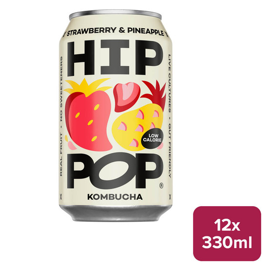 Hip Pop Strawberry & Pineapple Kombucha 12 x 330ml Can - 58745107_B.jpg