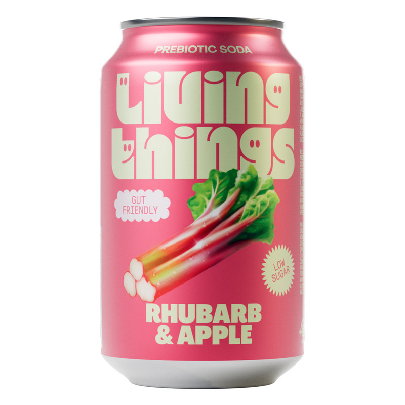 Living Things Rhubarb & Apple Prebiotic Soda 12 x 330ml Can
