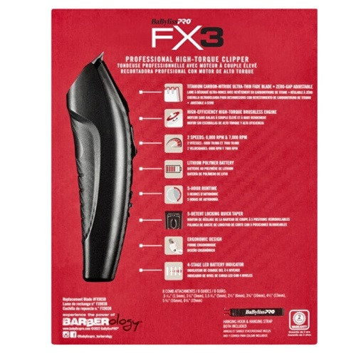 BaByliss PRO FX3 Black High Torque Cordless Clipper