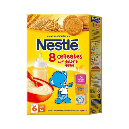 Papillas nestlé de 8 cereales con galleta maría de fácil digestión 600 g