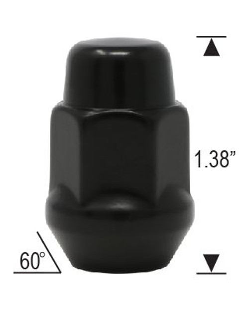 BULGE ACORN LUG NUT 1.38" TALL WITH 3/4" HEX  12MM 1.75 THREAD - BLACK