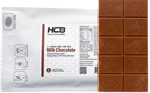 Highly Concentr8ed 1:1 Ratio Delta-9:CBD Chocolate Bar