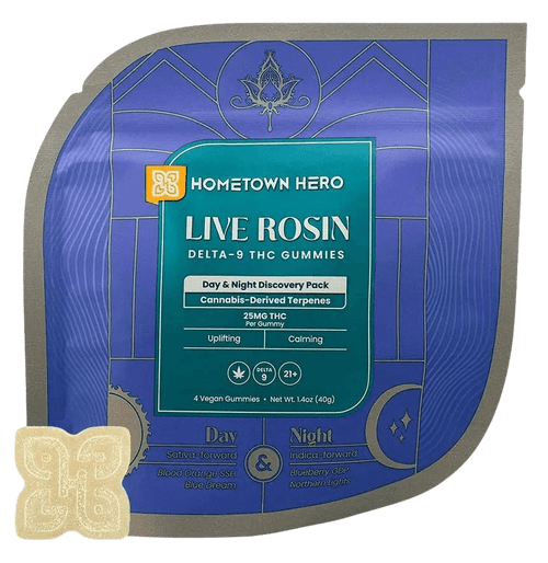 Hometown Hero Live Rosin Day & Night 25mg Gummies, Discovery Pack (4 pack) - Hemp product from Emerald Medicine Company