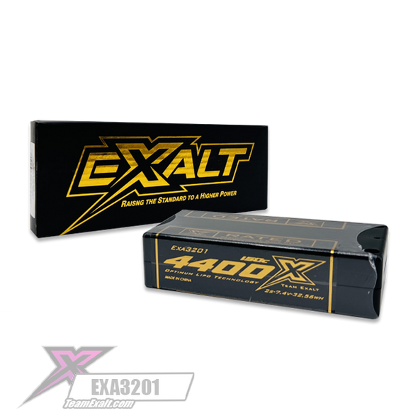 Exalt X-Rated 2S 150C Hardcase Shorty Lipo Battery (7.4V/4400mAh) w/5mm Bullets  (EXA3201)