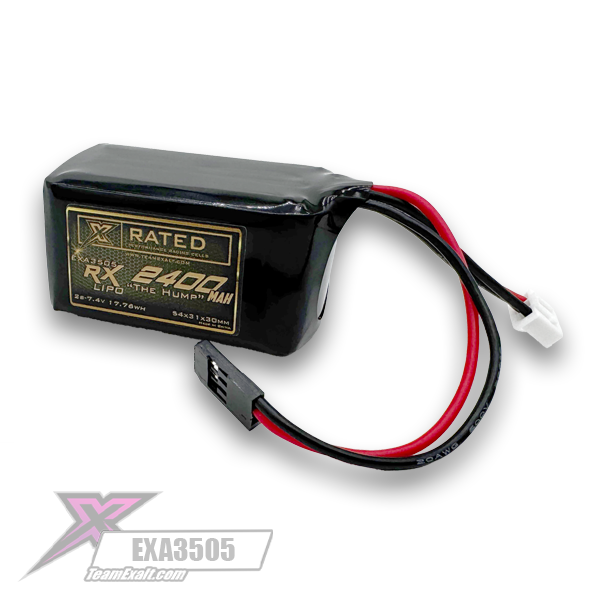 Exalt X-Rated 2S Lipo Hump Receiver Battery(Kyosho/Tekno) (7.4V/2400mAh) w/Futaba Connector (EXA3505)