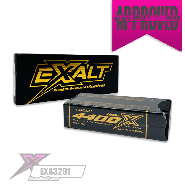Exalt X-Rated 2S 150C Hardcase Shorty Lipo Battery (7.4V/4400mAh) w/5mm Bullets  (EXA3201)