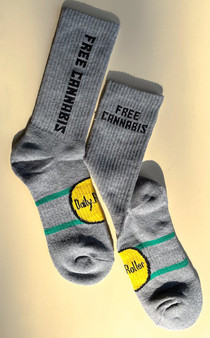 Distinctive Free Cannabis weed design socks by Daily Roller.