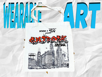 Chirock Social tote bag with wearable art by Chicago graffiti artist Zoo in collaboration with Smoke Responsibly Social