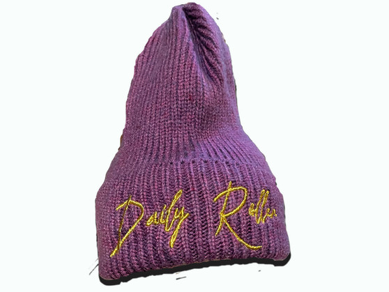 Classic Daily Roller Royal Purple knitted hat with signature metallic gold d-infinity-r mark. d∞R™