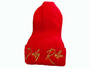 Iconic Daily Roller Vivid Red knitted hat with a eye catching aesthetic and a striking metallic gold d-infinity-r mark