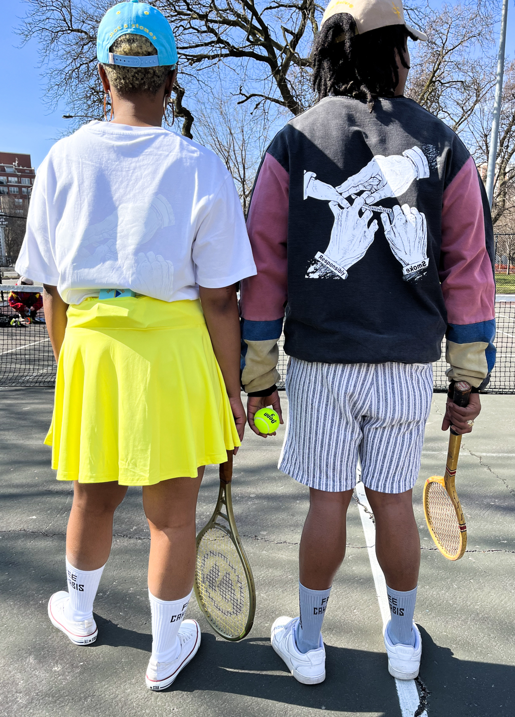 Team Daily Roller Roller Circle donning Smoke Responsibly Souvenir Collection Tops and Free Cannabis sock in tennis regalia