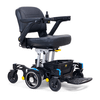 Buzzaround Carry-On Powerchair in Blue, front three-quarter view facing right