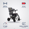 Cricket Power Wheelchair specifications: 300 lbs. capacity, 9.3 mi range, 3.7 mph top speed