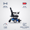 Compass HD Power Wheelchair specifications: 450 lbs. capacity, 12 mi range, 4 mph top speed