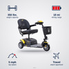 Buzzaround EX 3-Wheel Scooter specifications: 350 lbs. capacity, 18 mi range, 5 mph top speed