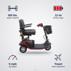 LiteRider 3-Wheel Scooter specifications: 300 lbs. capacity, 12 mi range, 5 mph top speed