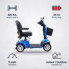 Golden Companion 4-Wheel Scooter specifications: 400 lbs. capacity, 19 mi range, 5 mph top speed