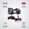 Go Go Elite Traveller 3 4-Wheel Scooter specifications: 300 lbs., 4.23 mph, 8.9 mi range, 39.2 in. turning radius