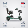 Baja Bandit Scooter specifications: 400 lbs. capacity, 14.5 mi range, 8 mph top speed