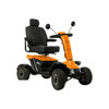 Baja Wrangler 2 Scooter with orange panels, front three-quarter view, smaller shot