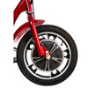 Drive Medical ZooMe 3-Wheel Recreational Scooter, close-up of the 16-inch front wheel and fork