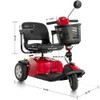 Mega Motion Rascal Conquest 3-Wheel Scooter, red, dimensions diagram