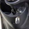 Bespoke Mobility Supreme 3-Wheel Scooter, black, close-up of key ignition and storage